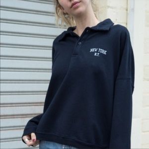 Brandy Melville Collared Buttoned Crewneck Navy